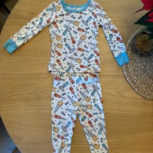 Caden Lane Tool Print Pajama Set with Blue and Orange Accents